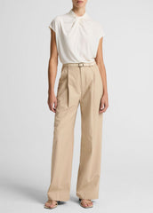 VINCE | Twist-Neck Matte Jersey Cap-Sleeve Top  in Short Sleeve - BONE