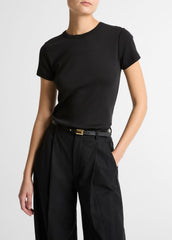 VINCE | Pima Cotton-Blend '90s Shrunken T-Shirt in Short Sleeve - BLACK