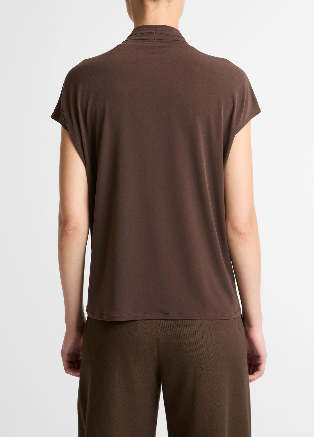VINCE | Twist-Neck Matte Jersey Cap-Sleeve Top  in Short Sleeve - DARK BARK