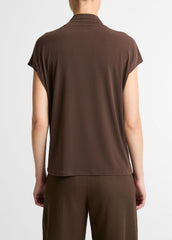 VINCE | Twist-Neck Matte Jersey Cap-Sleeve Top  in Short Sleeve - DARK BARK