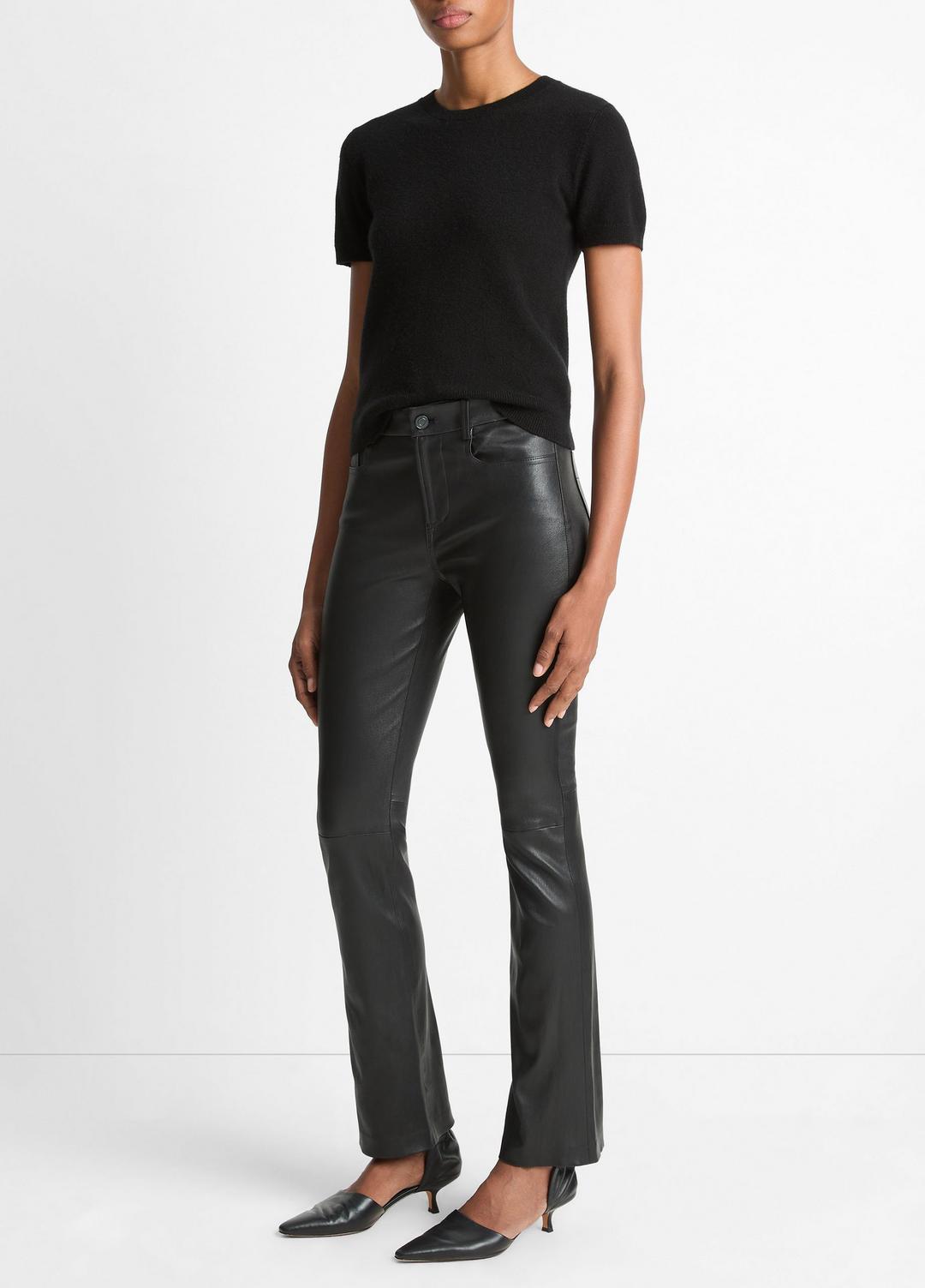 VINCE | Stretch Leather Boot-Cut Pant in Trousers - BLACK