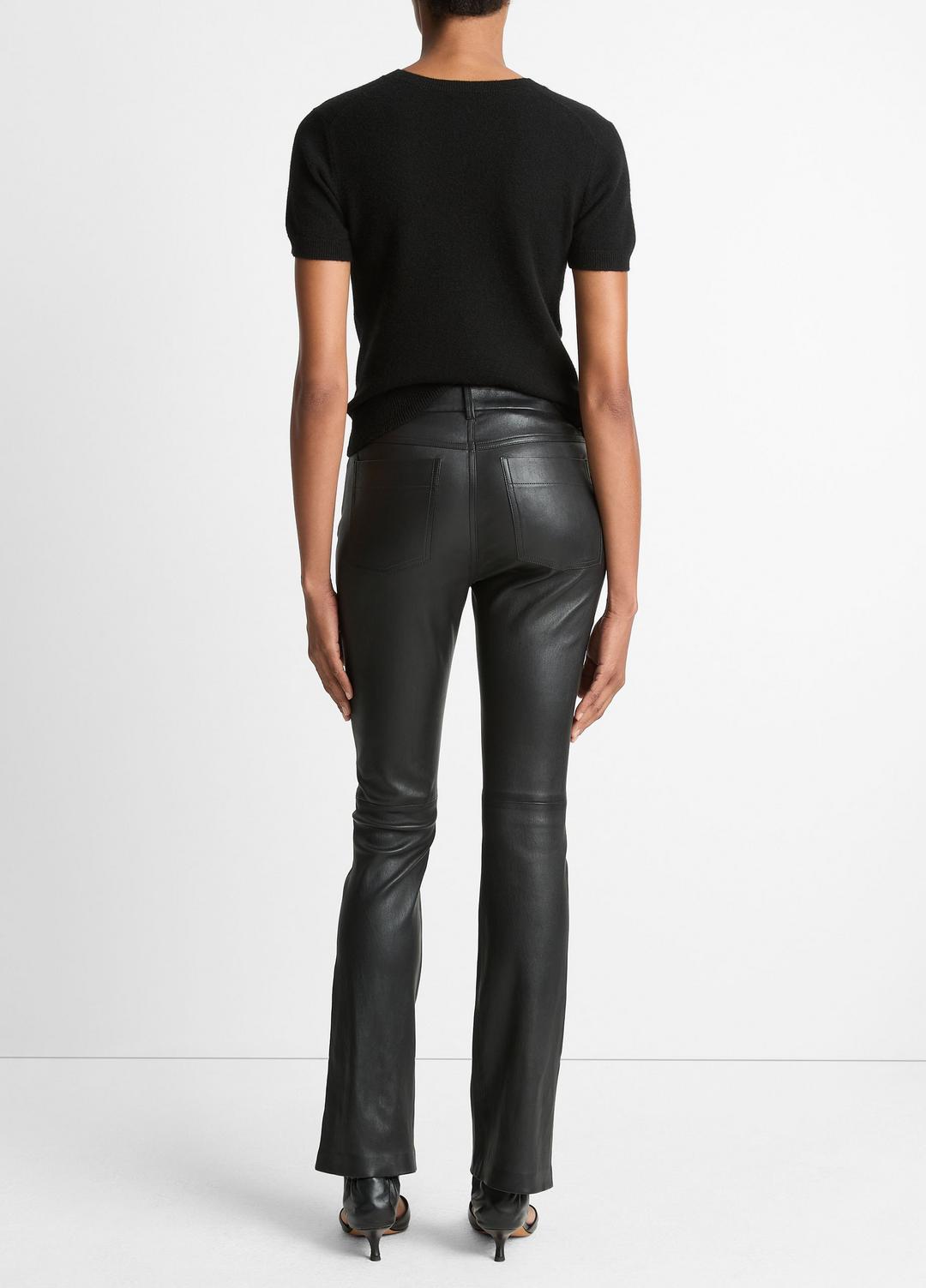 VINCE | Stretch Leather Boot-Cut Pant in Trousers - BLACK