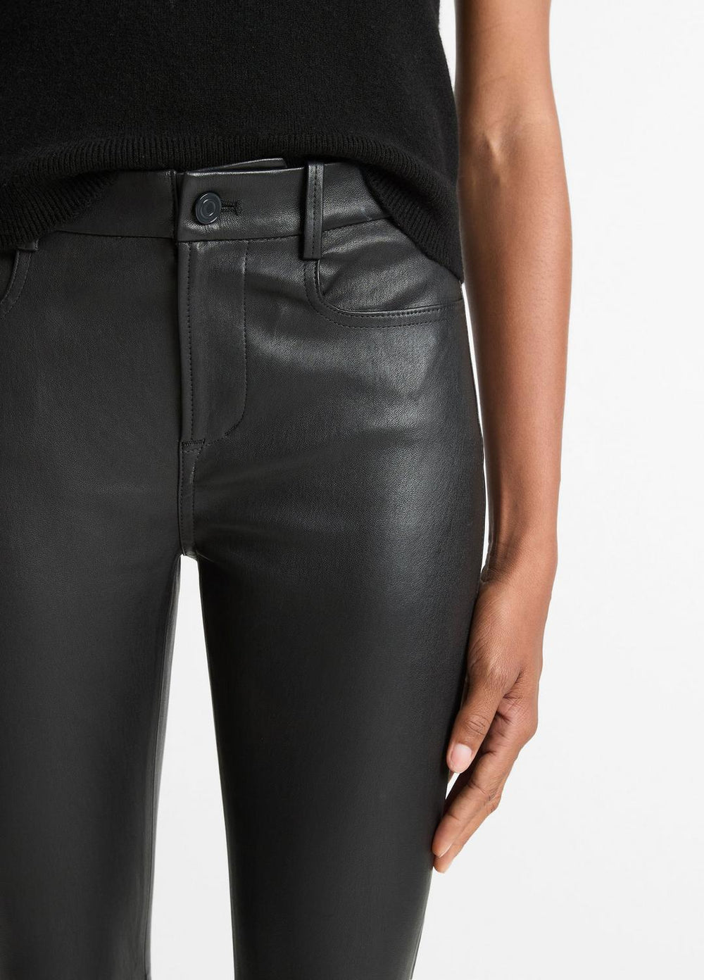 VINCE | Stretch Leather Boot-Cut Pant in Trousers - BLACK