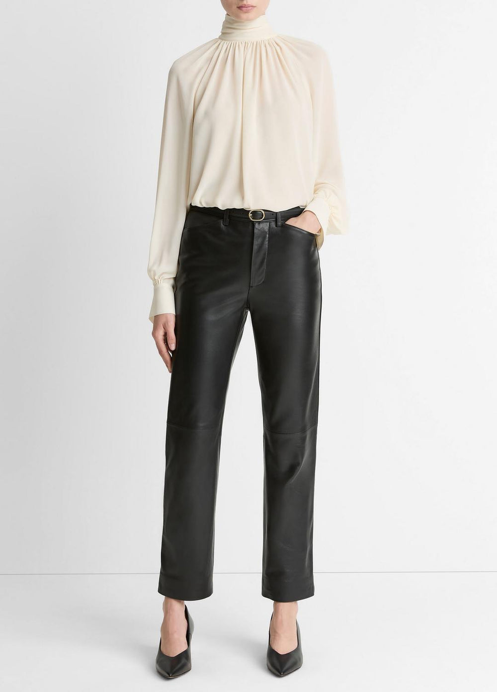 VINCE | Leather Straight-Leg Trouser in Trousers - BLACK