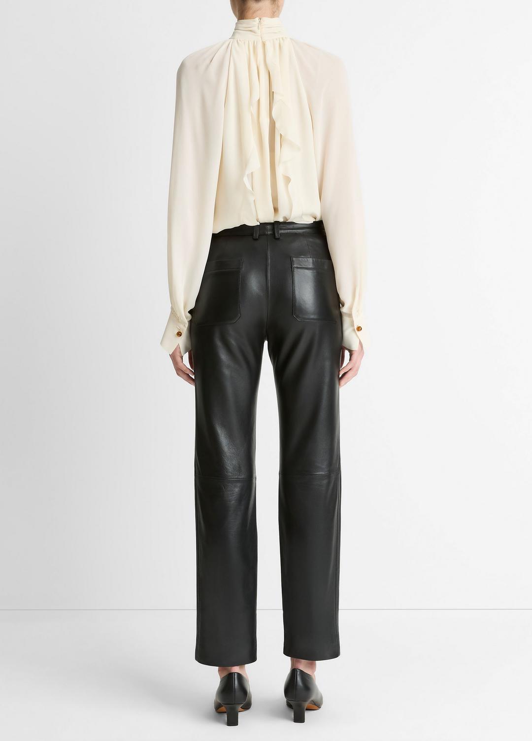 VINCE | Leather Straight-Leg Trouser in Trousers - BLACK