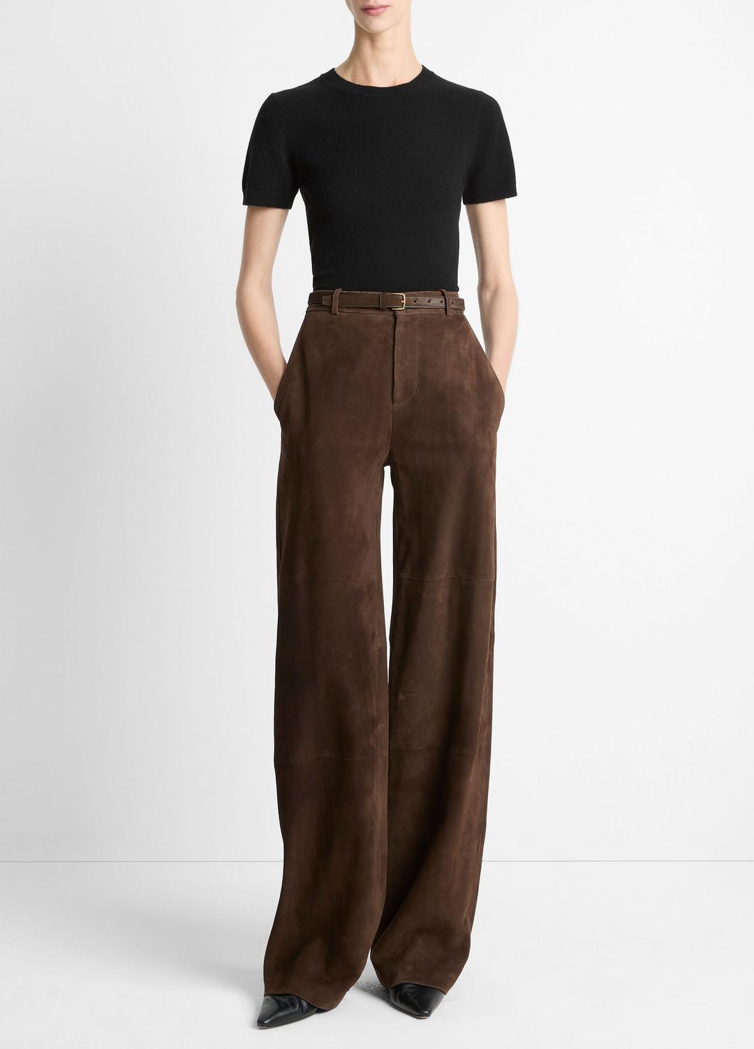 VINCE | Suede Mid-Rise Trouser in Trousers - DEEP ESPRESSO