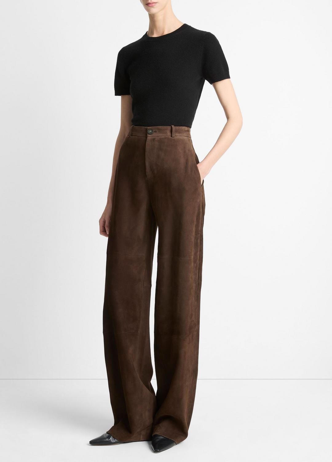 VINCE | Suede Mid-Rise Trouser in Trousers - DEEP ESPRESSO