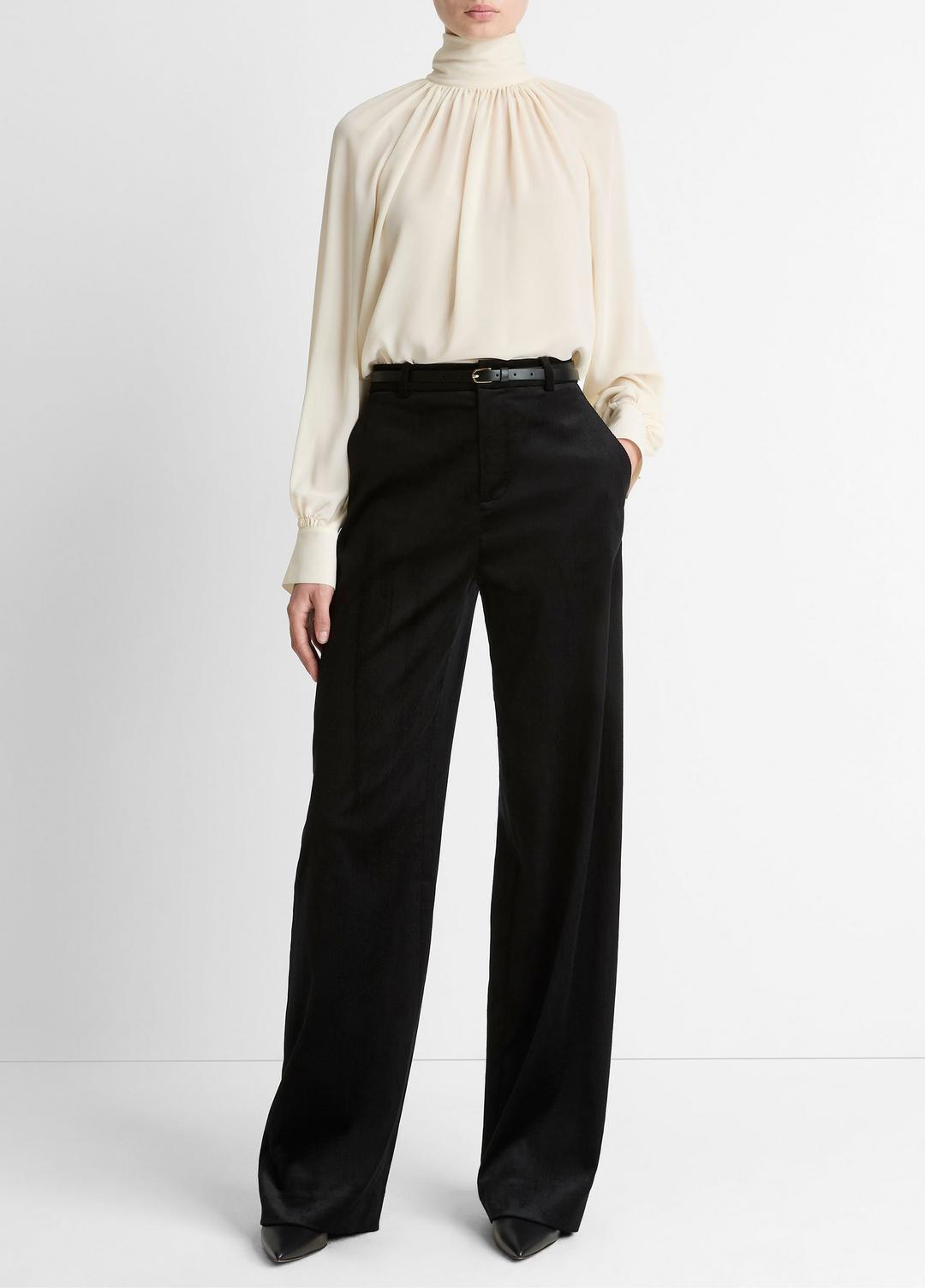 VINCE | Italian Velvet High-Waist Wide-Leg Trouser in Wide Leg - BLACK