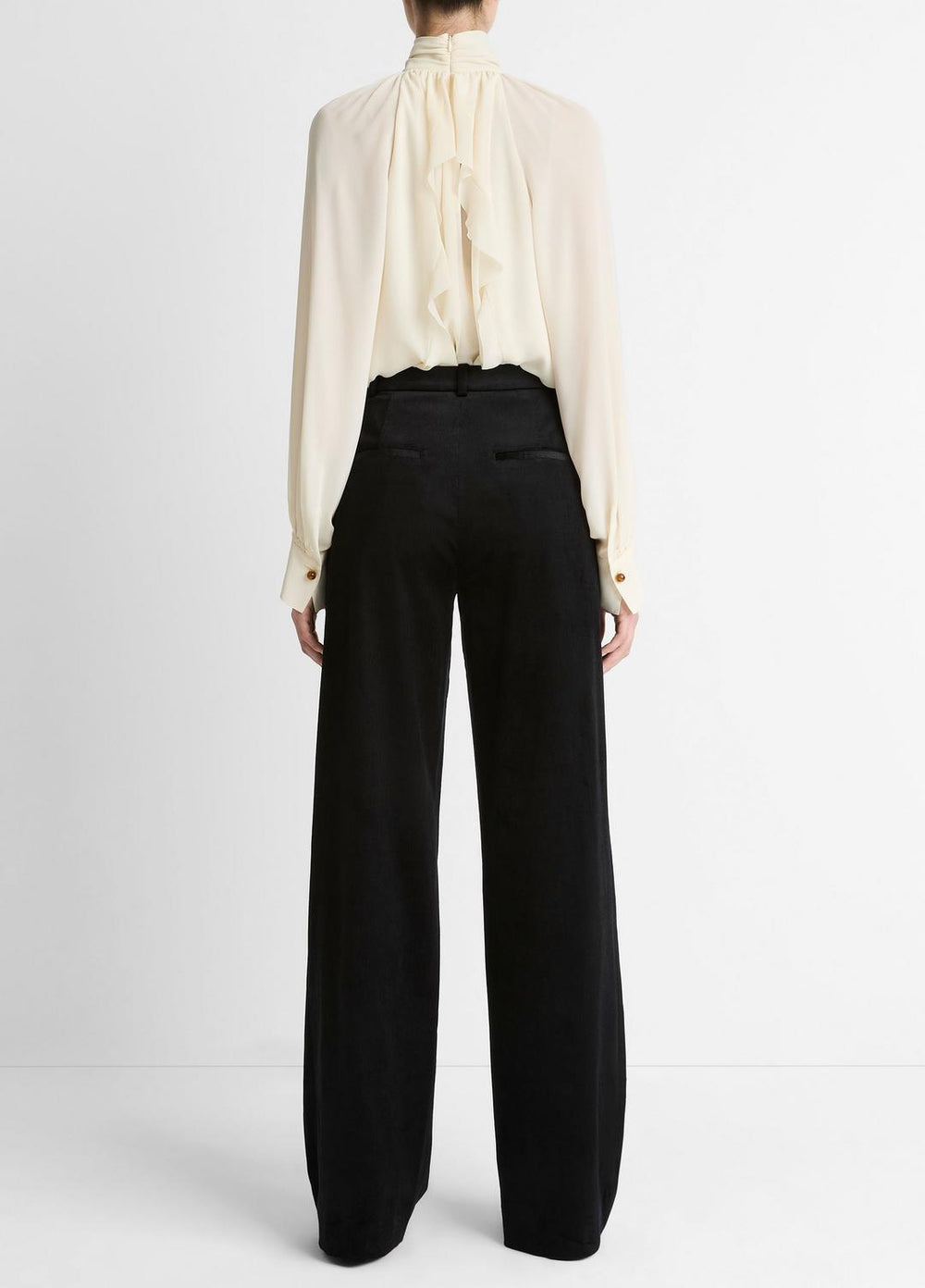 VINCE | Italian Velvet High-Waist Wide-Leg Trouser in Wide Leg - BLACK
