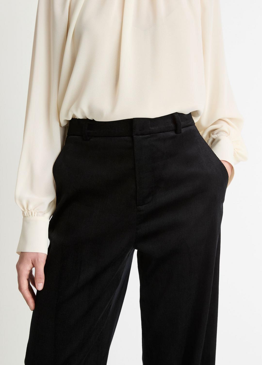 VINCE | Italian Velvet High-Waist Wide-Leg Trouser in Wide Leg - BLACK