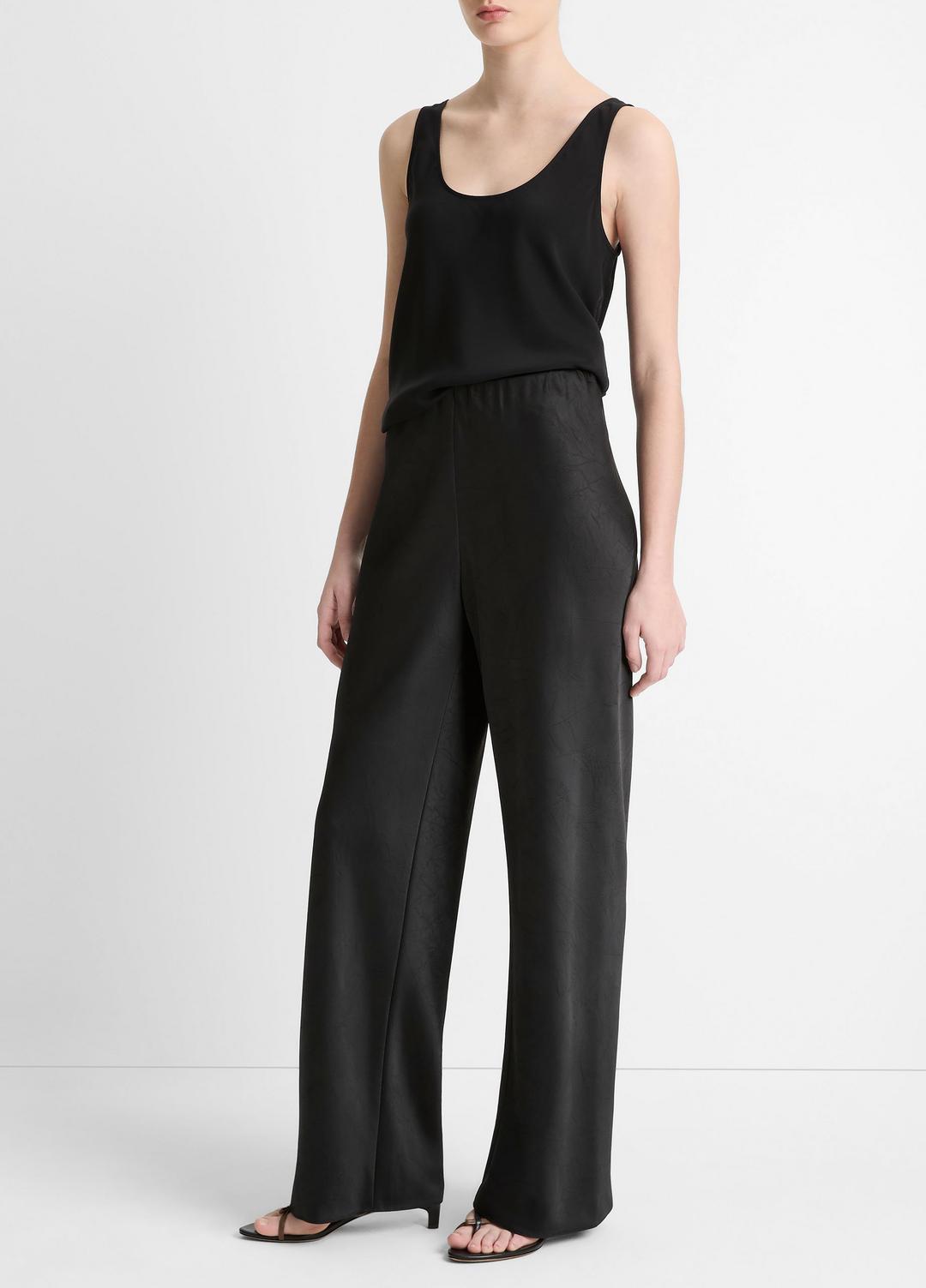 VINCE | Colette High-Rise Fluid Satin Bias Pant in Trousers - BLACK