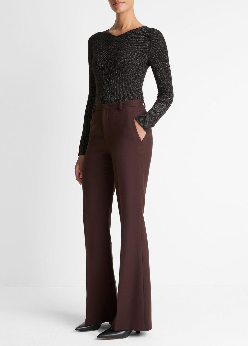 VINCE | Sculptural Flare Trouser in Trousers - BLACK GRAPE