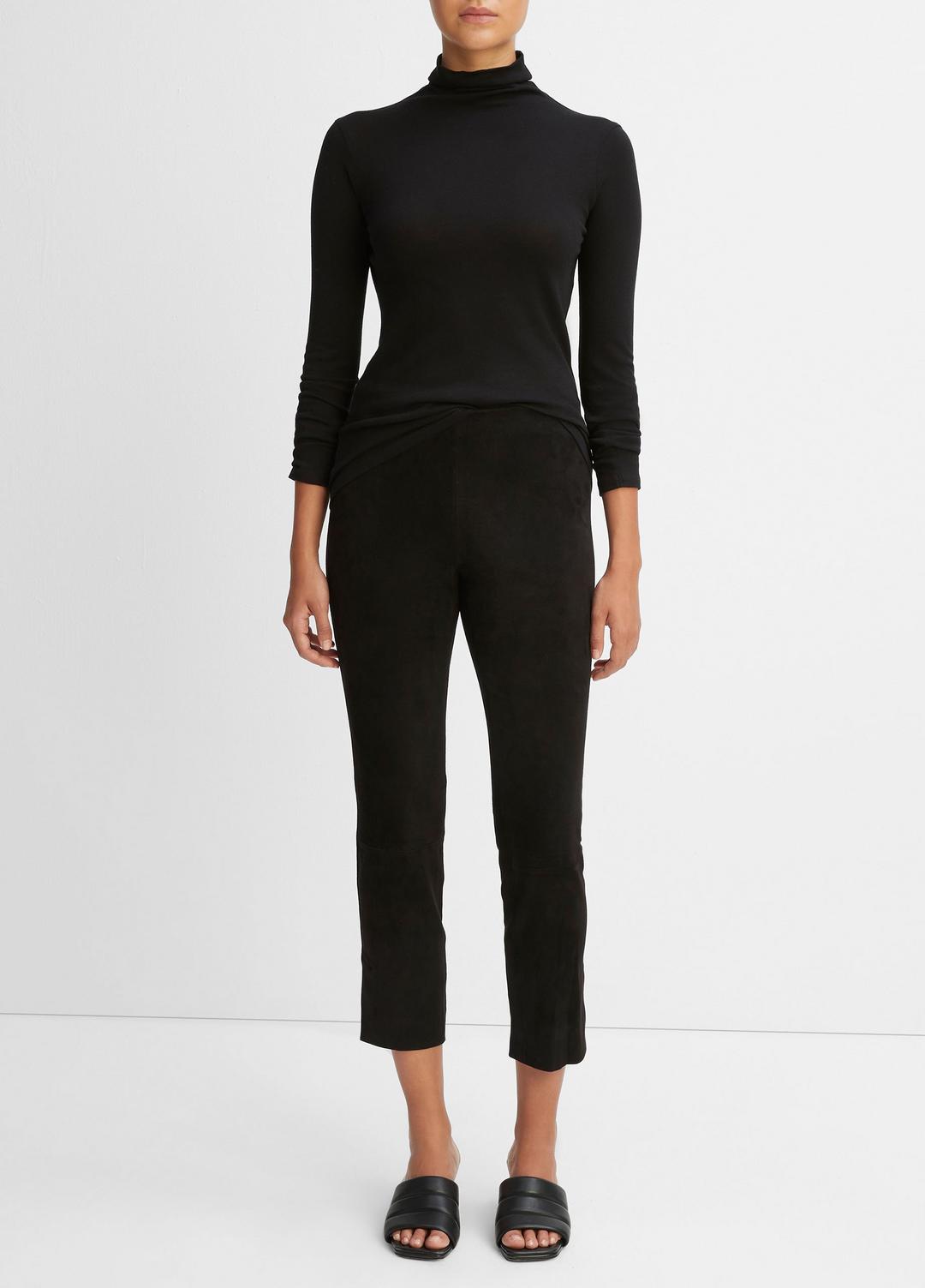 VINCE | Stretch Suede Split Hem Crop Legging in Leggings - BLACK