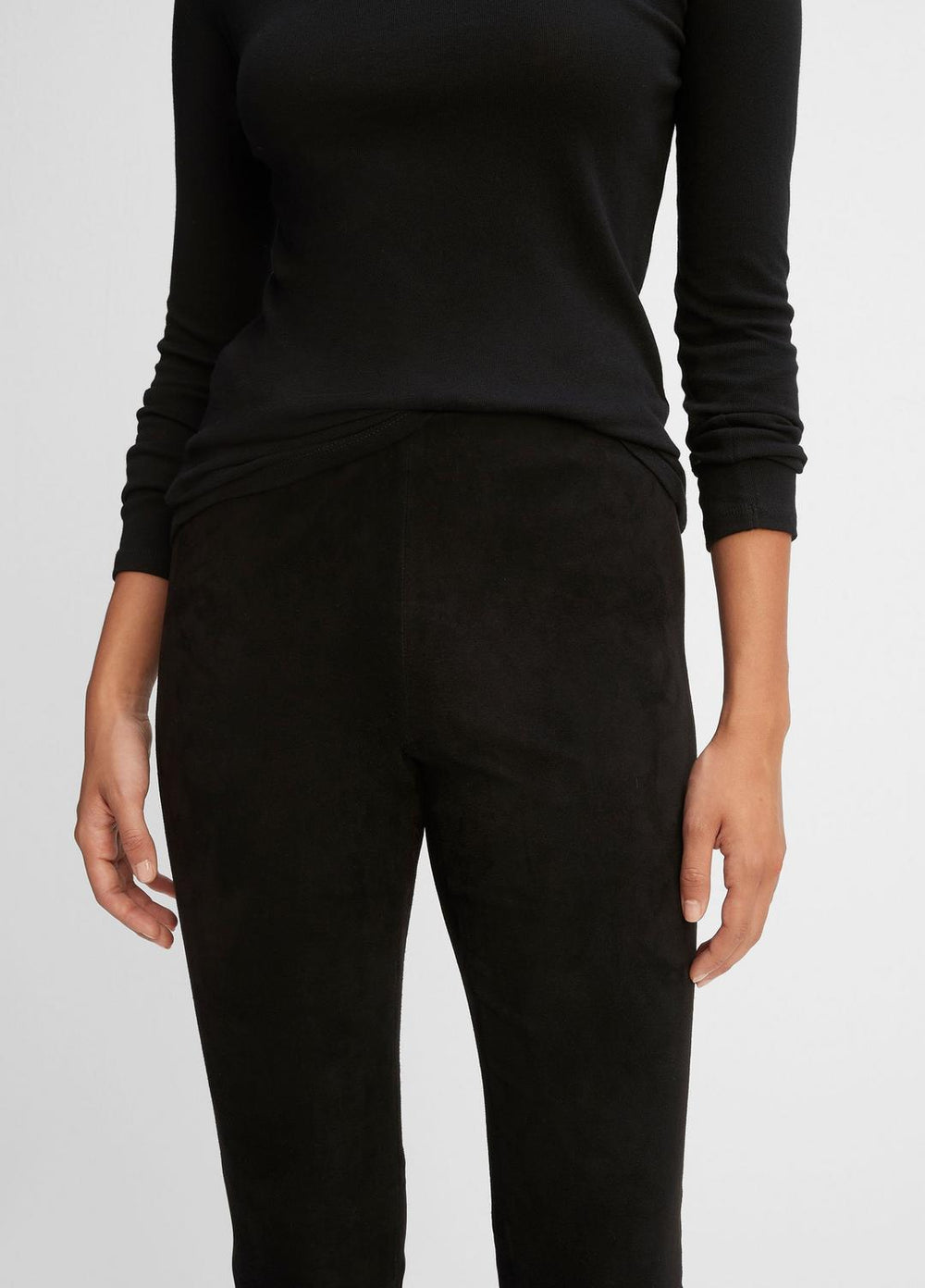 VINCE | Stretch Suede Split Hem Crop Legging in Leggings - BLACK