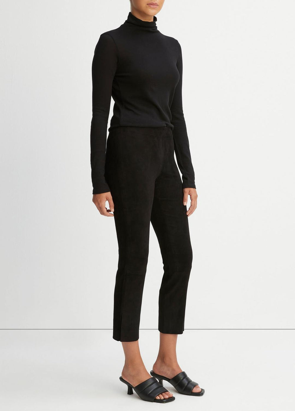 VINCE | Stretch Suede Split Hem Crop Legging in Leggings - BLACK