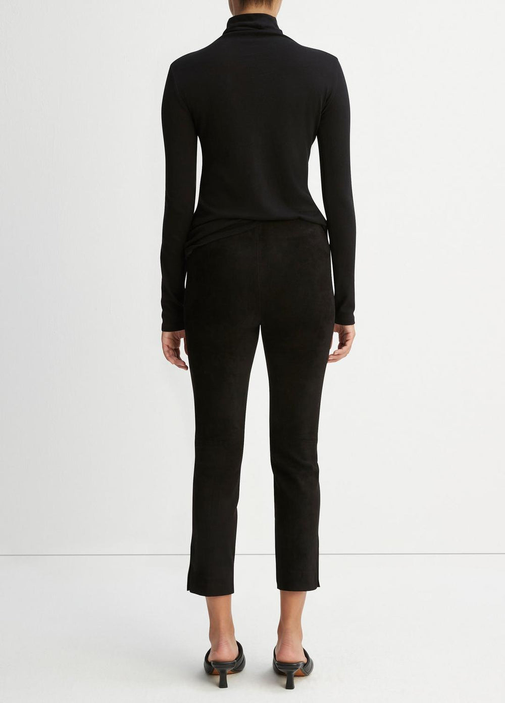 VINCE | Stretch Suede Split Hem Crop Legging in Leggings - BLACK