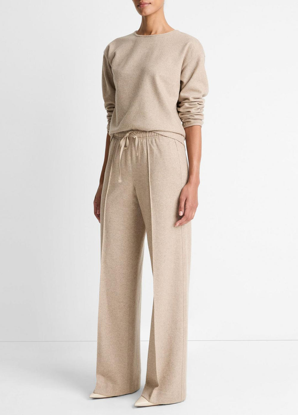 VINCE | Wool-Blend Tailored Wide-Leg Pant in Wide Leg - HEATHER MARZIPAN