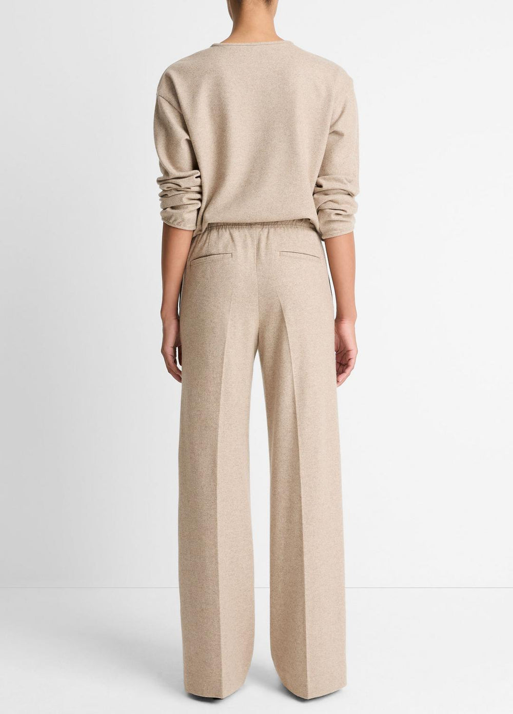 VINCE | Wool-Blend Tailored Wide-Leg Pant in Wide Leg - HEATHER MARZIPAN