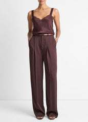 VINCE | Satin Pleated Wide-Leg Trouser in Trousers - DARK FIG