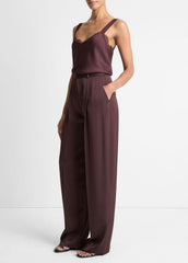 VINCE | Satin Pleated Wide-Leg Trouser in Trousers - DARK FIG
