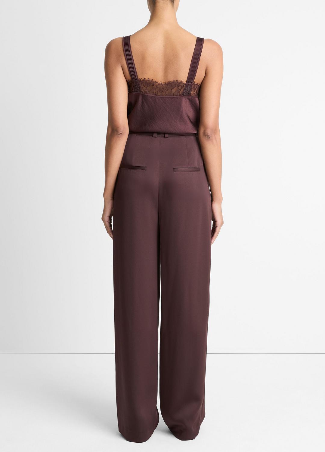VINCE | Satin Pleated Wide-Leg Trouser in Trousers - DARK FIG
