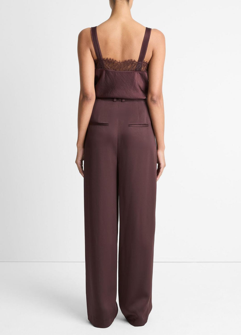 VINCE | Satin Pleated Wide-Leg Trouser in Trousers - DARK FIG