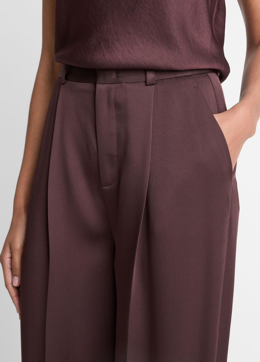 VINCE | Satin Pleated Wide-Leg Trouser in Trousers - DARK FIG