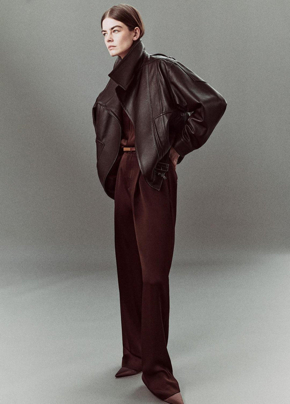 VINCE | Satin Pleated Wide-Leg Trouser in Trousers - DARK FIG