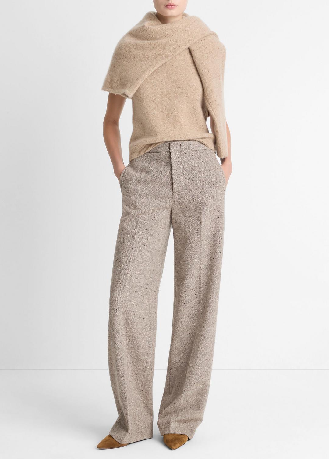 VINCE | Donegal Wool-Blend Wide-Leg Trouser in Trousers - OAT STONE