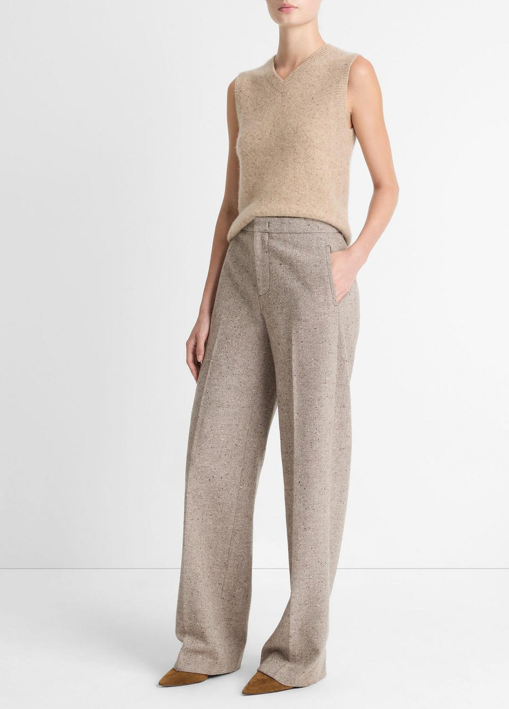 VINCE | Donegal Wool-Blend Wide-Leg Trouser in Trousers - OAT STONE