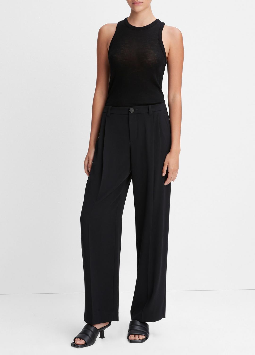VINCE | Drop-Waist Pleated Crepe Trouser in Trousers - BLACK