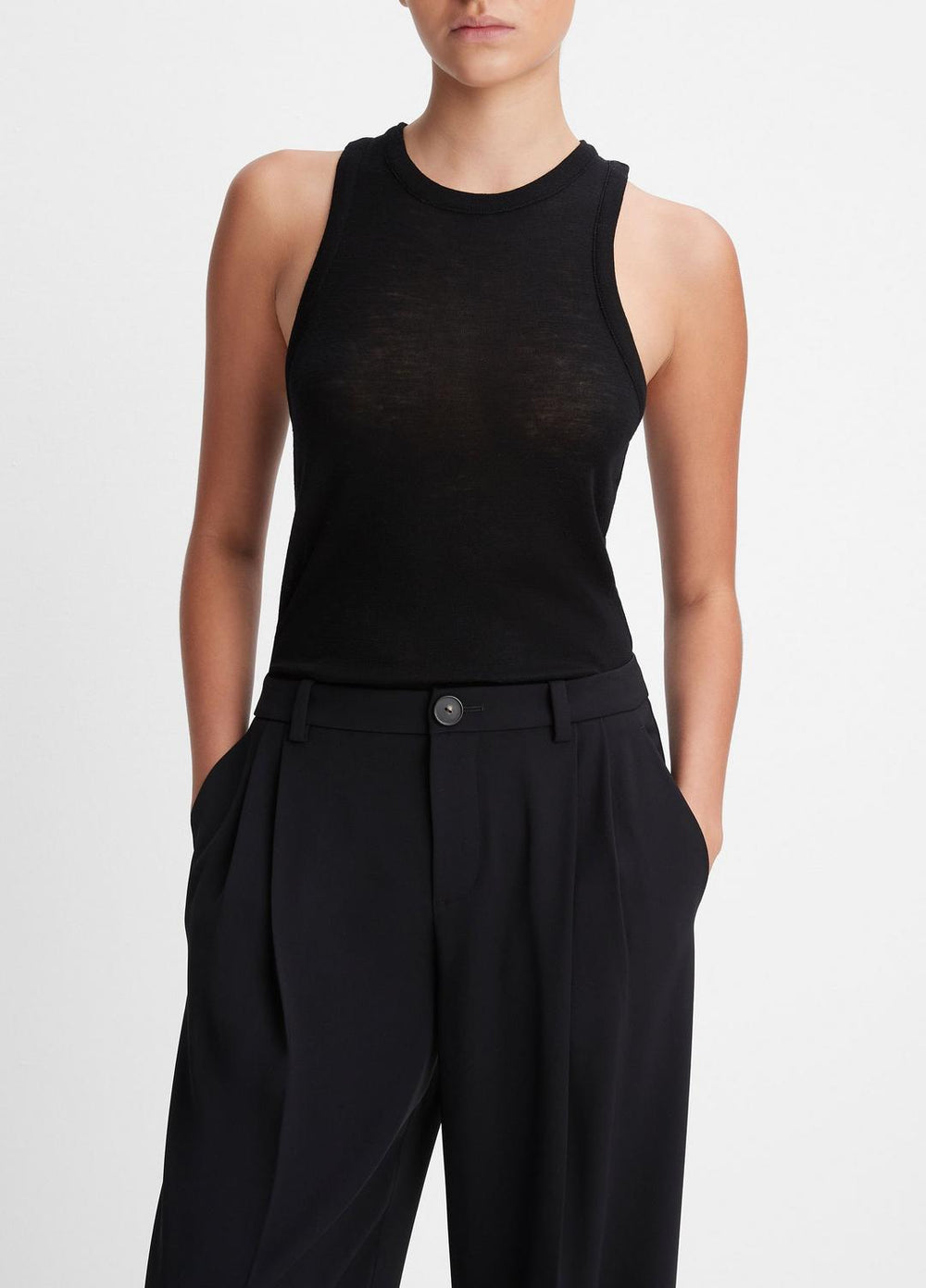 VINCE | Drop-Waist Pleated Crepe Trouser in Trousers - BLACK