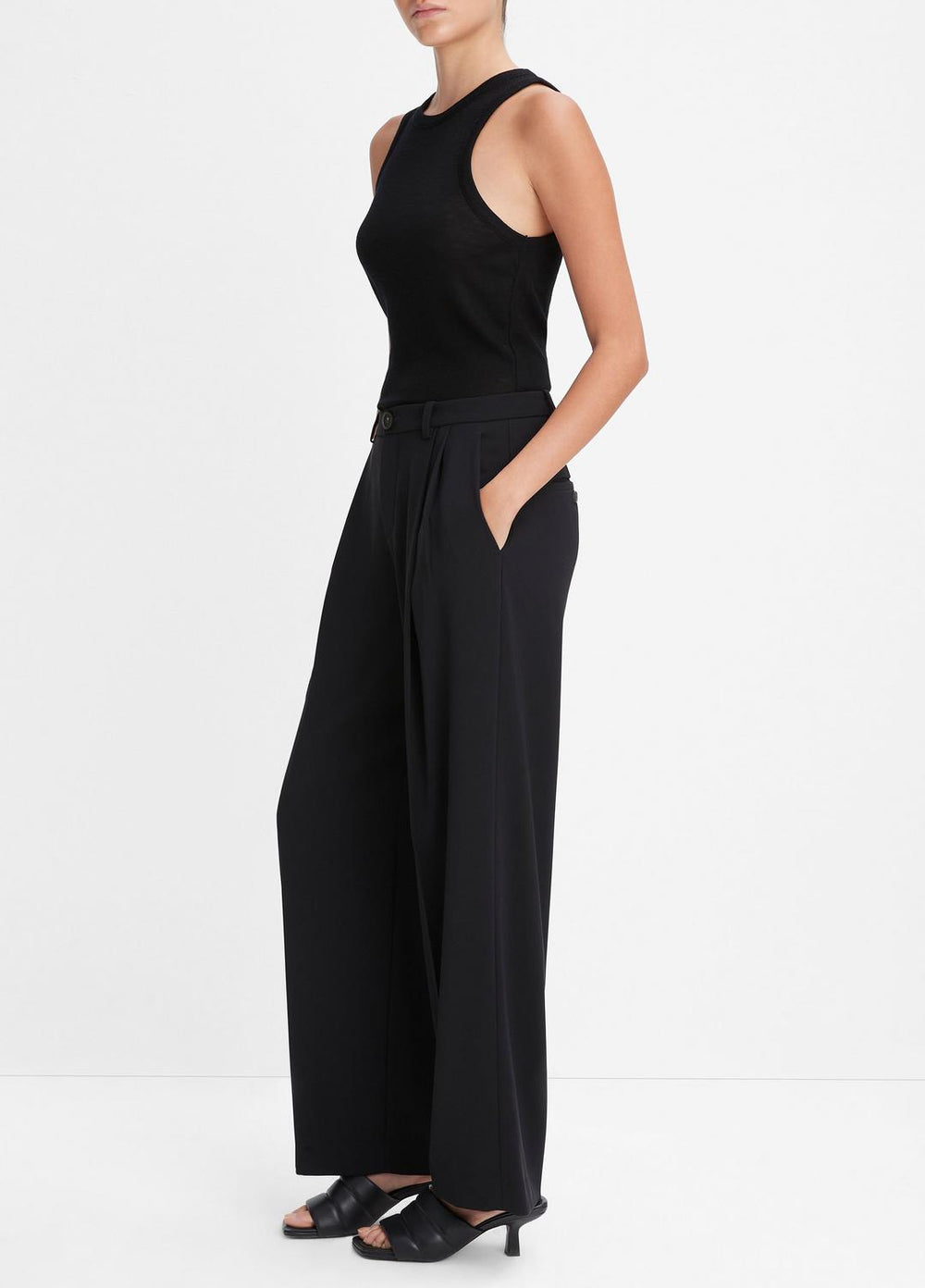 VINCE | Drop-Waist Pleated Crepe Trouser in Trousers - BLACK