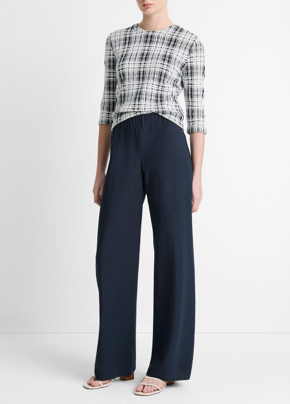 VINCE | Cotton-Blend High-Waist Bias Pant in Wide Leg - COASTAL BLUE
