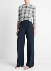VINCE | Cotton-Blend High-Waist Bias Pant in Wide Leg - COASTAL BLUE