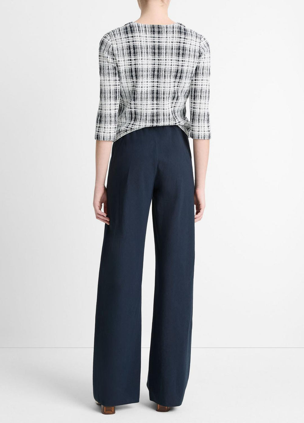 VINCE | Cotton-Blend High-Waist Bias Pant in Wide Leg - COASTAL BLUE