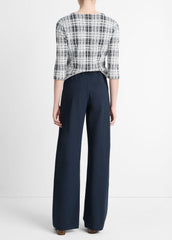 VINCE | Cotton-Blend High-Waist Bias Pant in Wide Leg - COASTAL BLUE