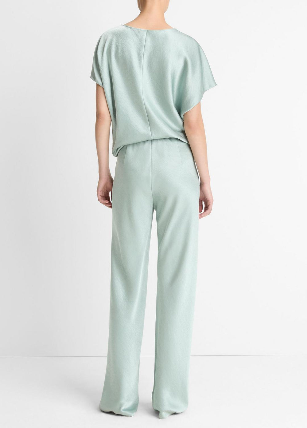 VINCE | Colette High-Rise Fluid Satin Bias Pant in Trousers - ALOE STONE