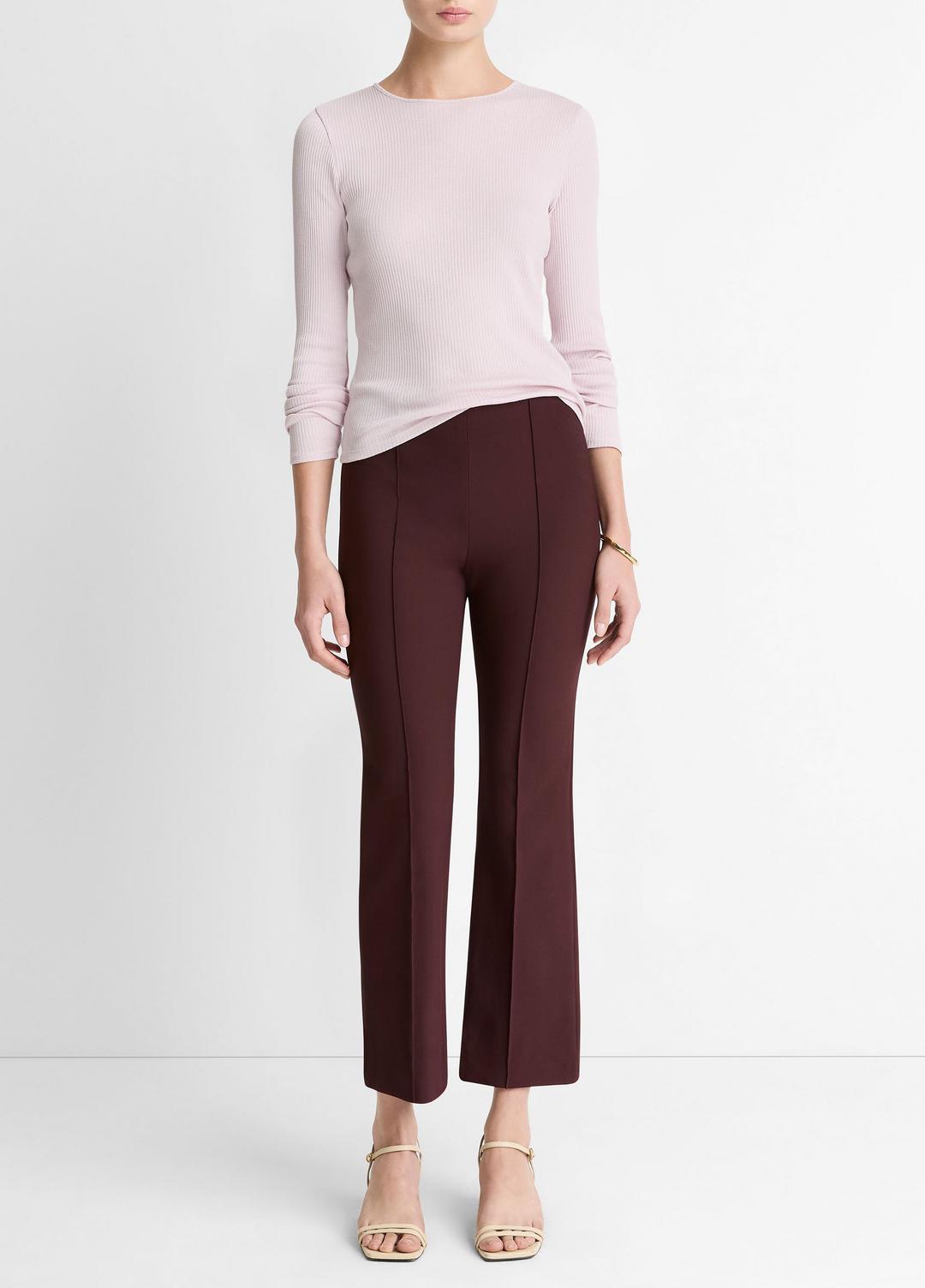 VINCE | Niki Mid-Rise Pintuck Crop Flare Pant in Trousers - OXBLOOD