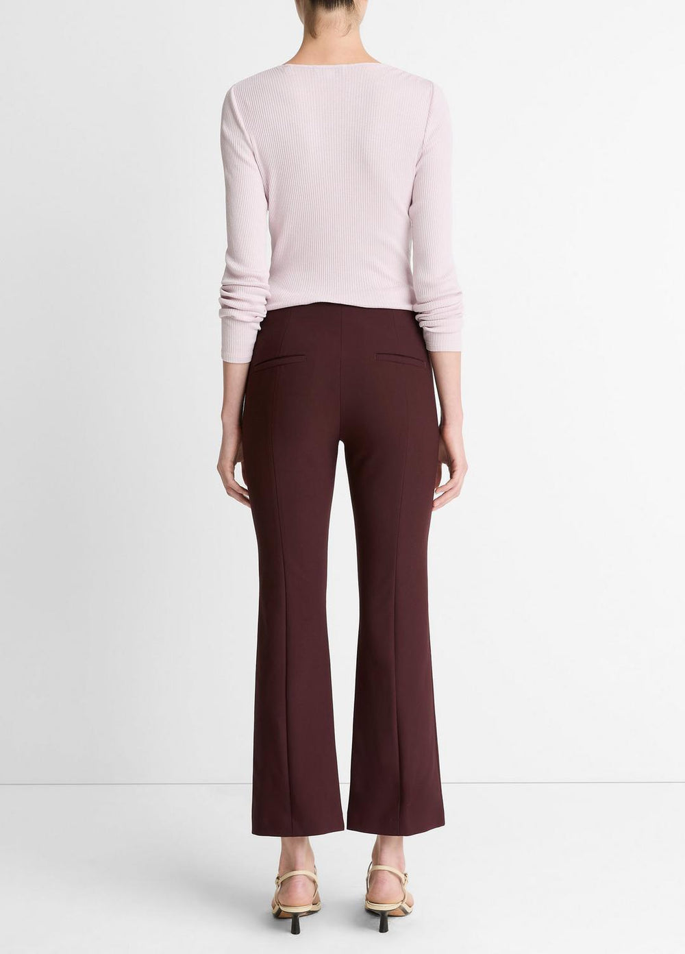 VINCE | Niki Mid-Rise Pintuck Crop Flare Pant in Trousers - OXBLOOD
