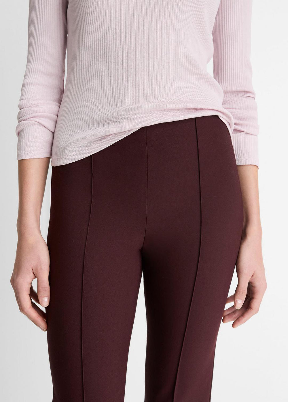 VINCE | Niki Mid-Rise Pintuck Crop Flare Pant in Trousers - OXBLOOD