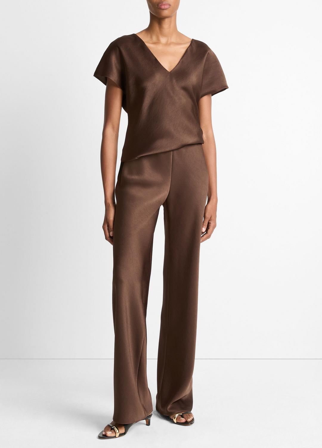 VINCE | Colette High-Rise Fluid Satin Bias Pant in Trousers - ESPRESSO