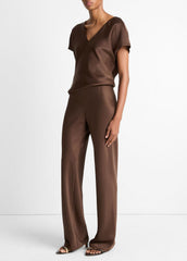VINCE | Colette High-Rise Fluid Satin Bias Pant in Trousers - ESPRESSO