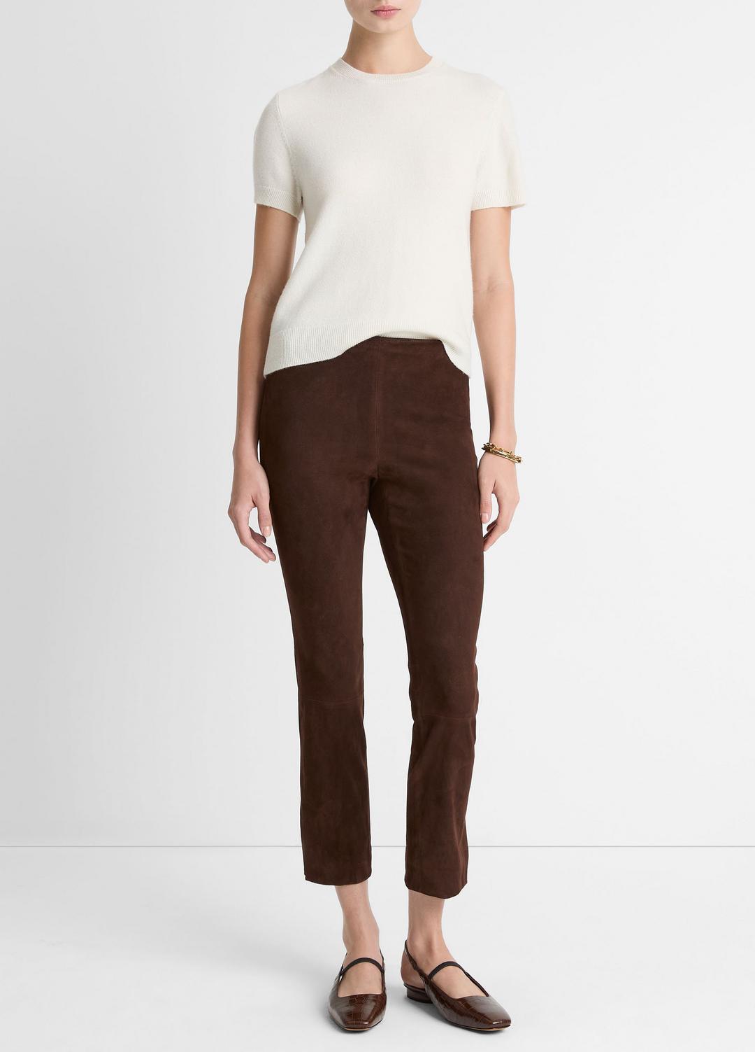 VINCE | Suede Split-Hem Cropped Pant in Leggings - CHOCOLATE