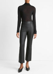 VINCE | Stretch-Leather Crop Flare Pant in Trousers - BLACK
