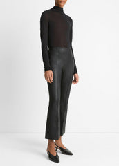 VINCE | Stretch-Leather Crop Flare Pant in Trousers - BLACK