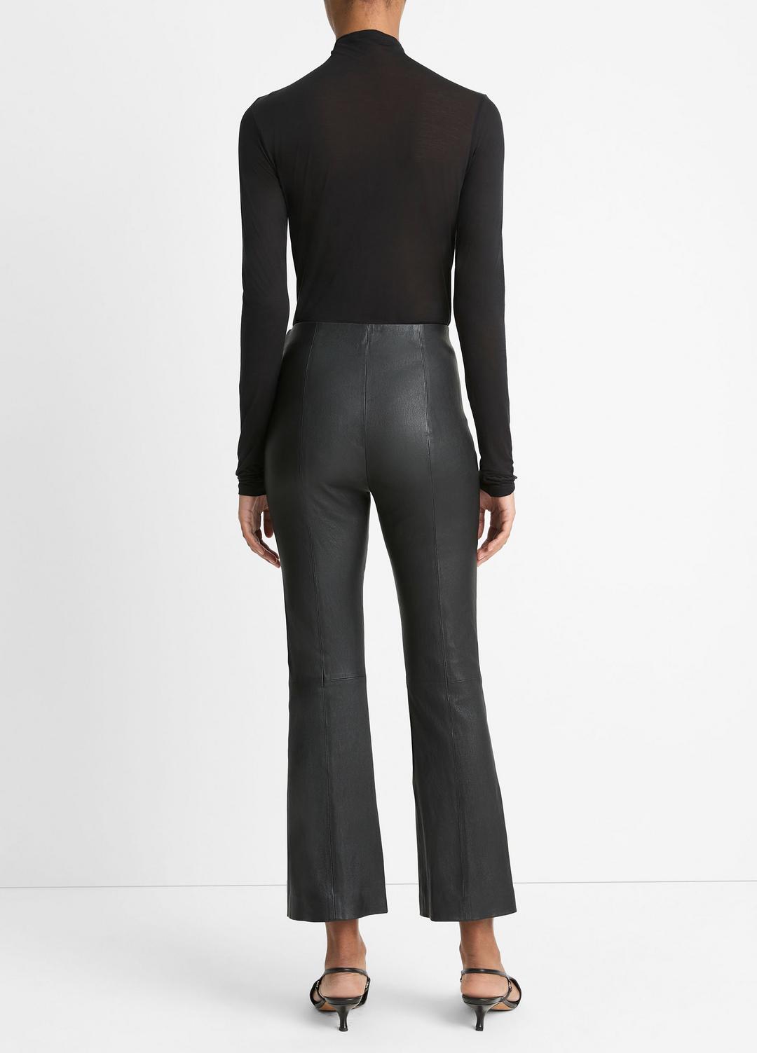 VINCE | Stretch-Leather Crop Flare Pant in Trousers - BLACK