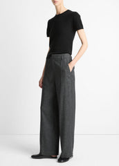 VINCE | Italian Jaspe Pintuck High-Waist Wide-Leg Pant in Wide Leg - MEDIUM HEATHER GREY