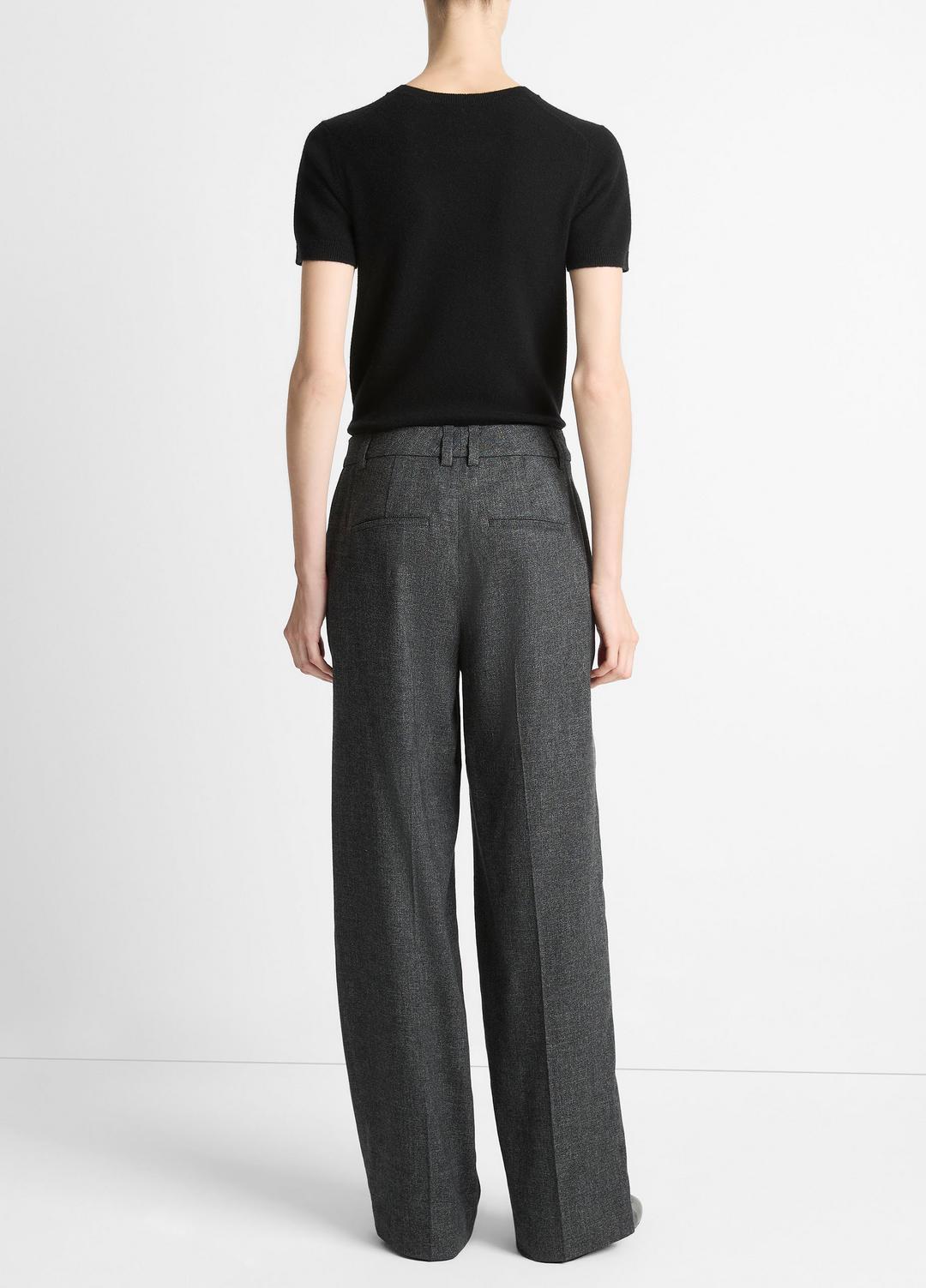 VINCE | Italian Jaspe Pintuck High-Waist Wide-Leg Pant in Wide Leg - MEDIUM HEATHER GREY
