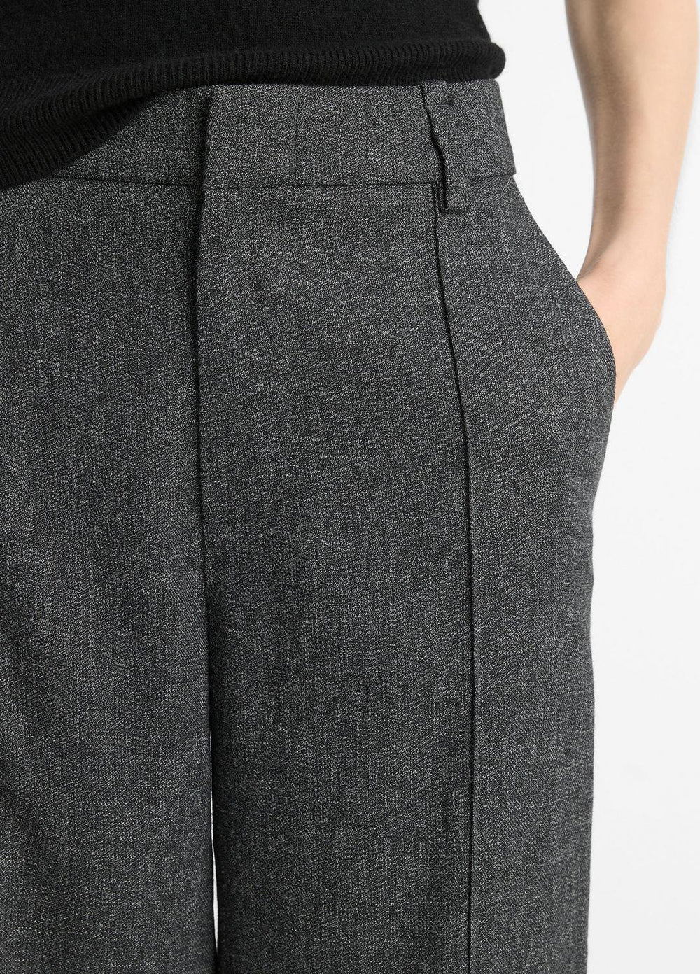 VINCE | Italian Jaspe Pintuck High-Waist Wide-Leg Pant in Wide Leg - MEDIUM HEATHER GREY